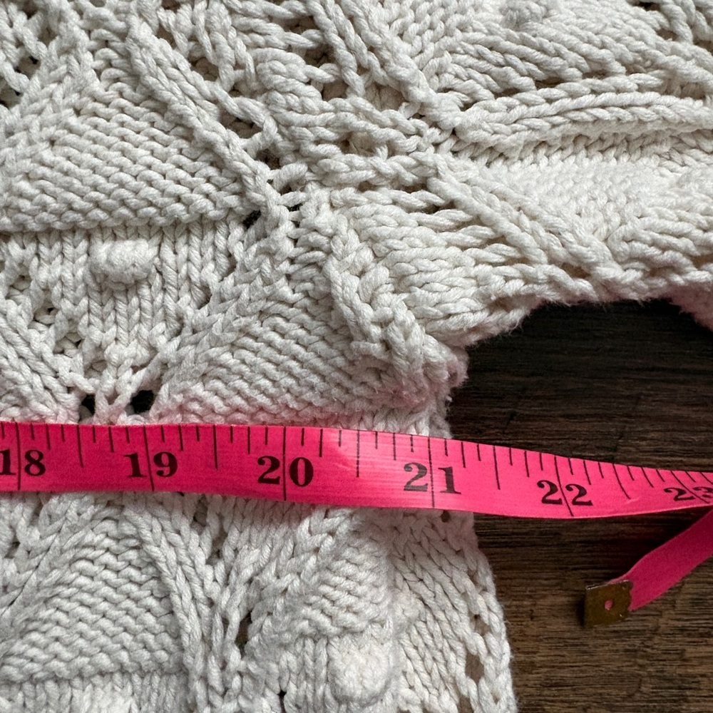 TOMMY HILFIGER ivory crochet open knit sweater sz XL cottagecore chunky Pom Pom - Picture 11 of 16